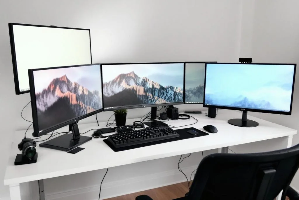 Setup bureau chic : écrans minimalistes, claviers mécaniques collection, mobilier ergonomique